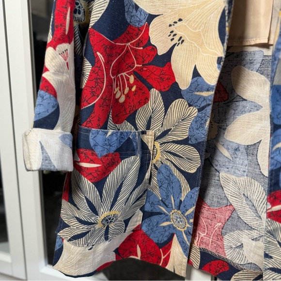 Pykettes Vintage 80’s Blue and Red Floral Patterned Blazer Women's Size Large - Picture 5 of 7